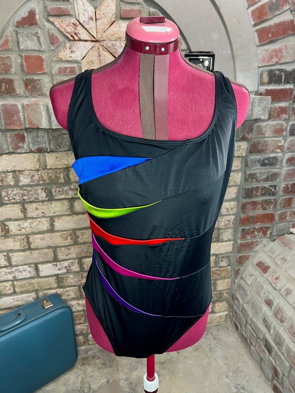 one piece swimsuit Vintage 1980s color blocked